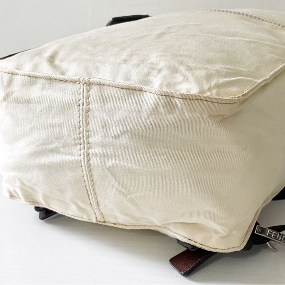 Fendi off white canvas brown leather small rectangular backpack - Picture 4 of 14